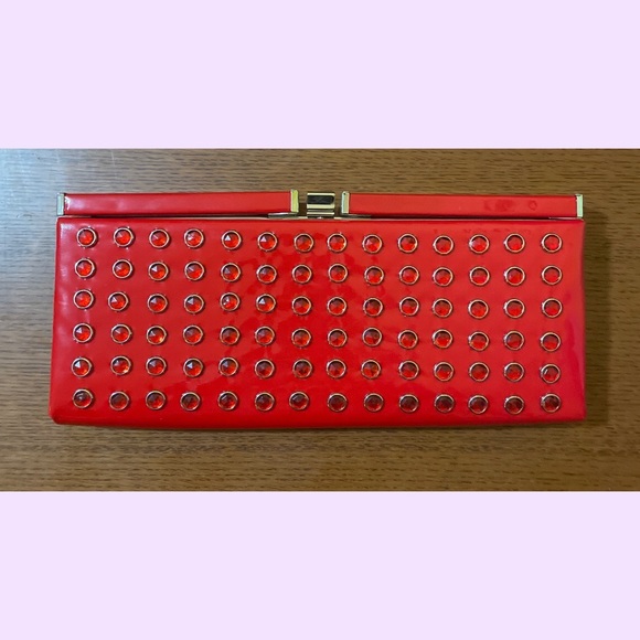 Art Deco Clutch . Red Jeweled Rectangle Patent Leather - Picture 1 of 3